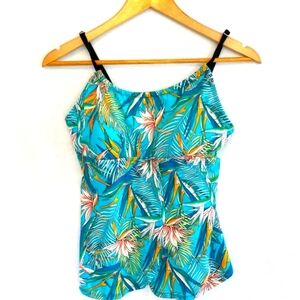 Jantzen Tankini Top Adjustable Straps Tropical Print Size 10